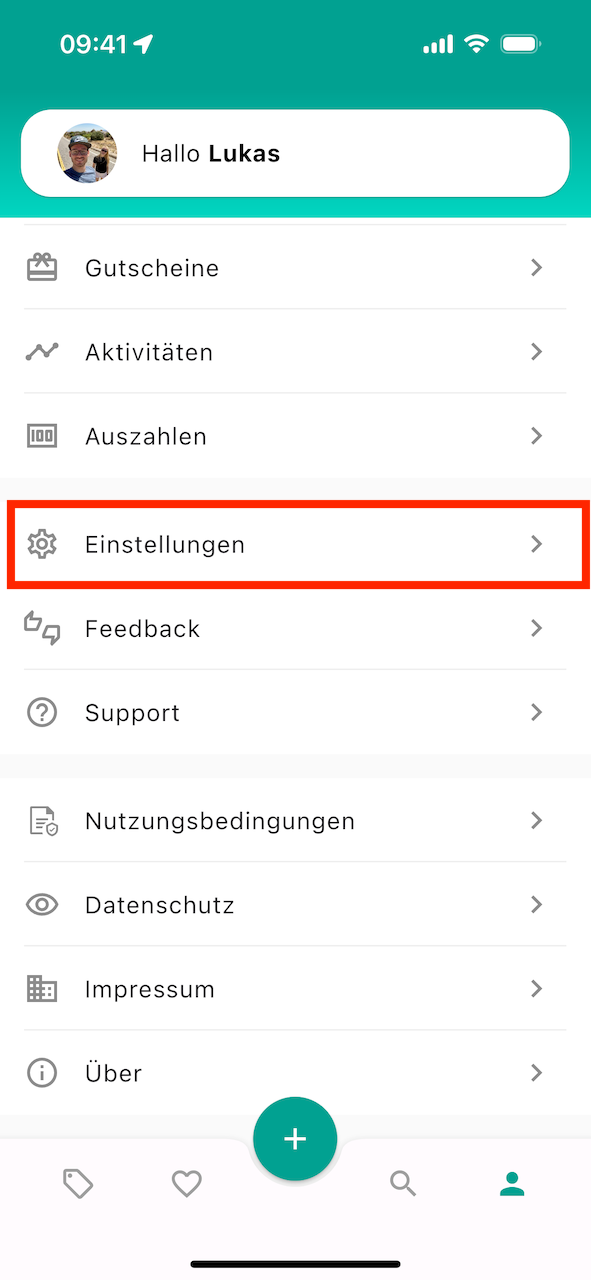 Einstellungen im Profil wählen